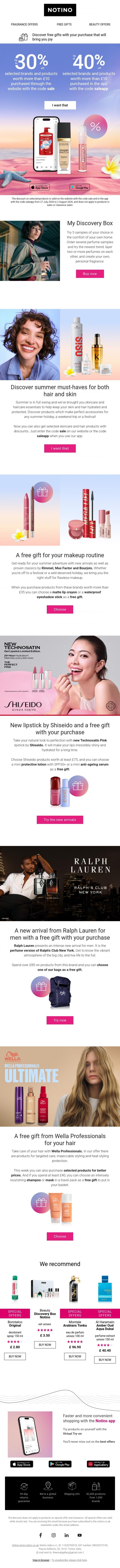 Email Design Inspiration from Notino, Up to 40% off in the app 🤯