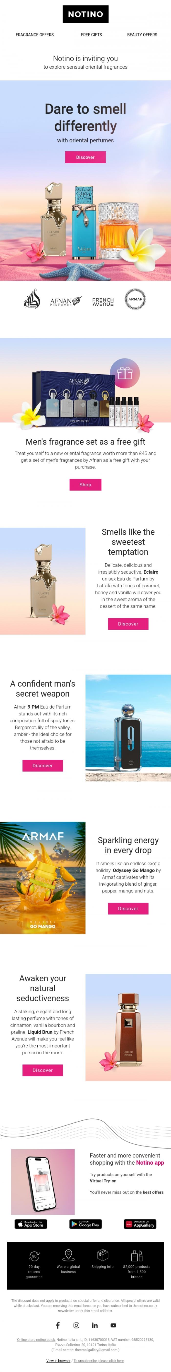 Email Design Inspiration from Notino, This is not a perfume. It's an experience 🖤