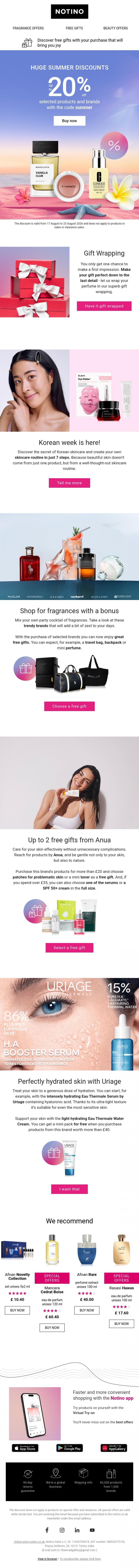 Email Design Inspiration from Notino, Up to 20% off selected items