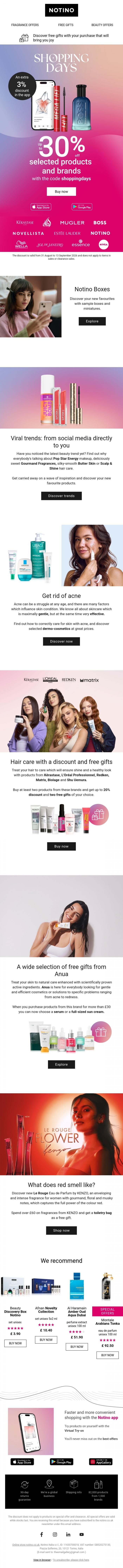 Email Design Inspiration from Notino, Shopping Days with up to 33% discounts are here 🎉