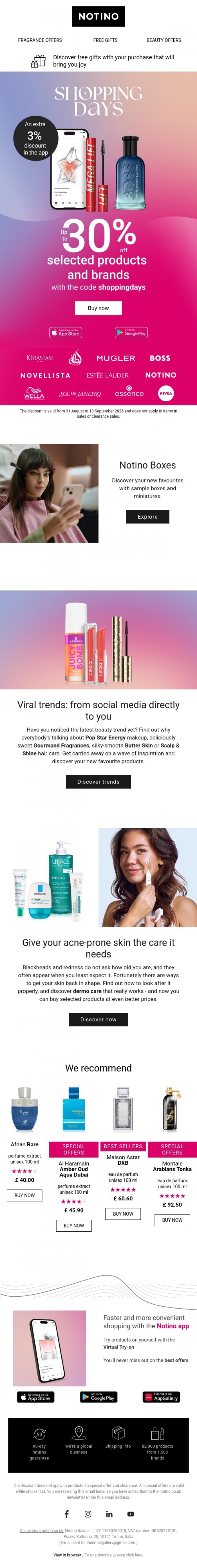Email Design Inspiration from Notino, Get up to 33% off your beauty purchases 🛍️