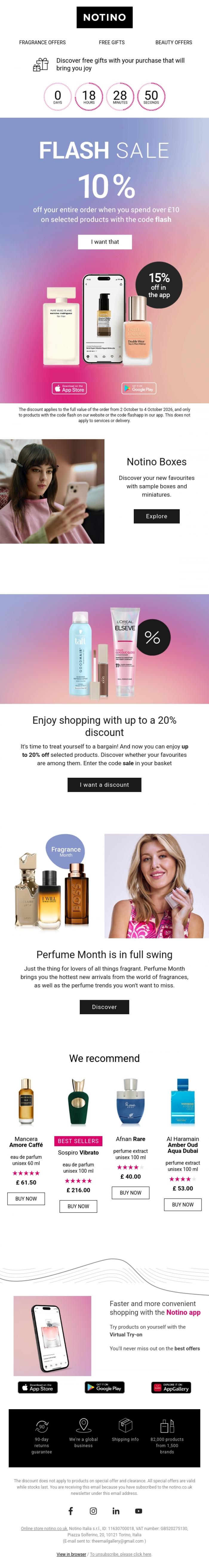 Email Design Inspiration from Notino, Save with a 10% discount on your entire order