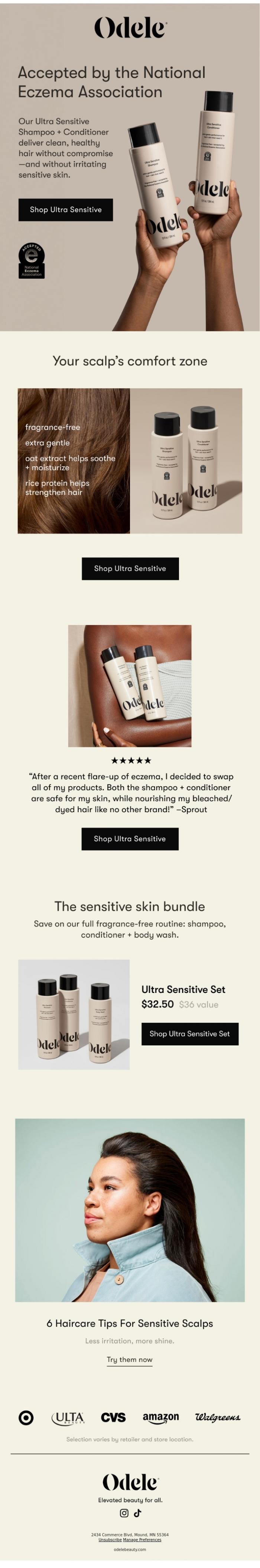 Email Design Inspiration from Odele, Your scalp deserves gentle.