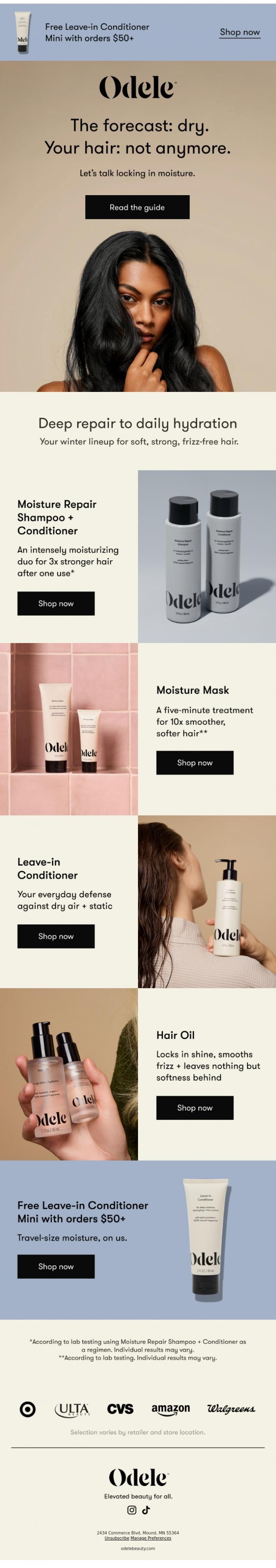Email Design Inspiration from Odele, How to keep your hair moisturized 💧