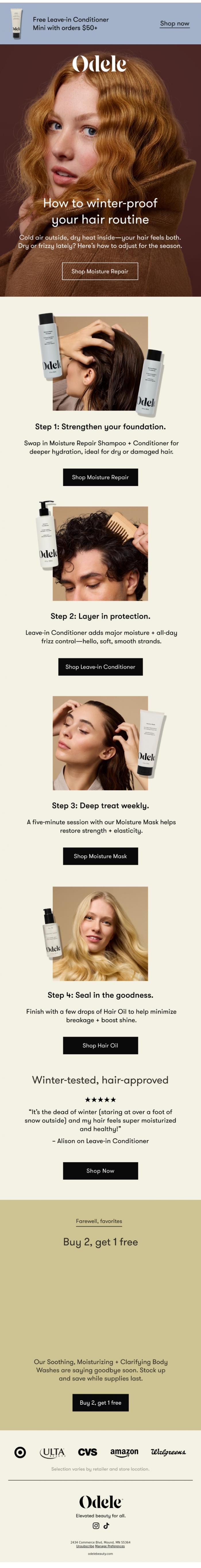 Email Design Inspiration from Odele, How to transition your hair routine for winter ❄️