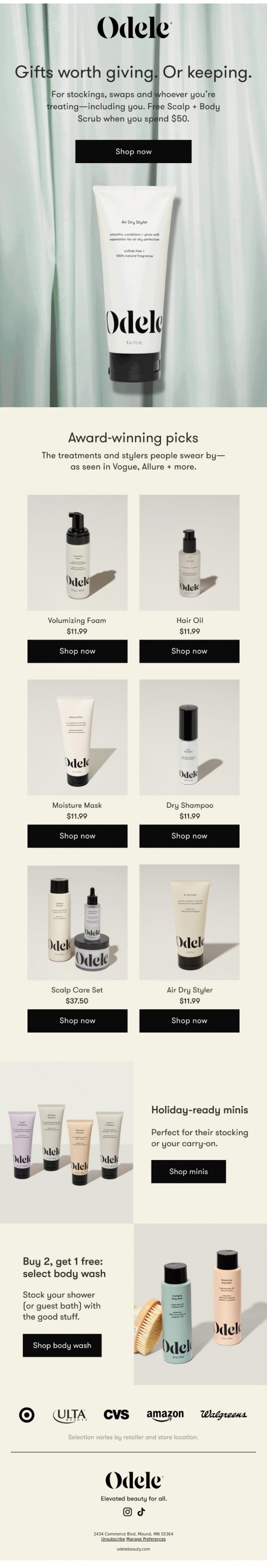 Email Design Inspiration from Odele, Little gifts that go a long way 🎁