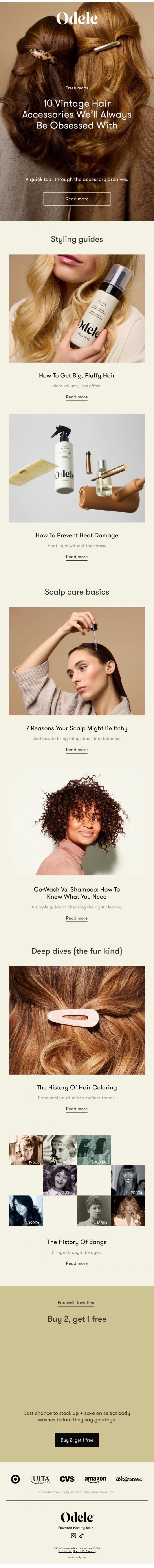 Email Design Inspiration from Odele, Your hair reads for the week