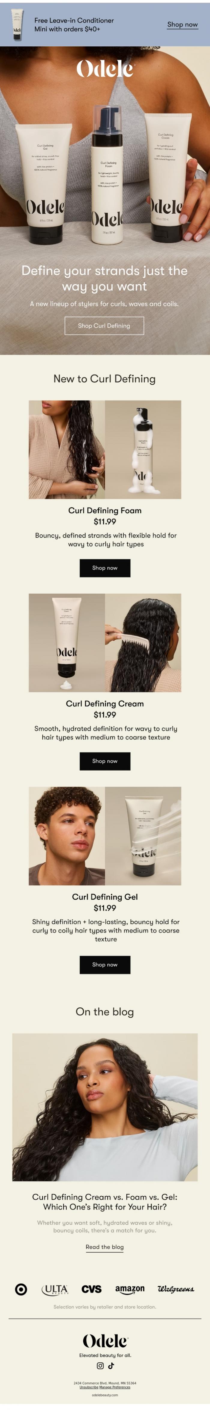 Email Design Inspiration from Odele, Meet your next curl crush