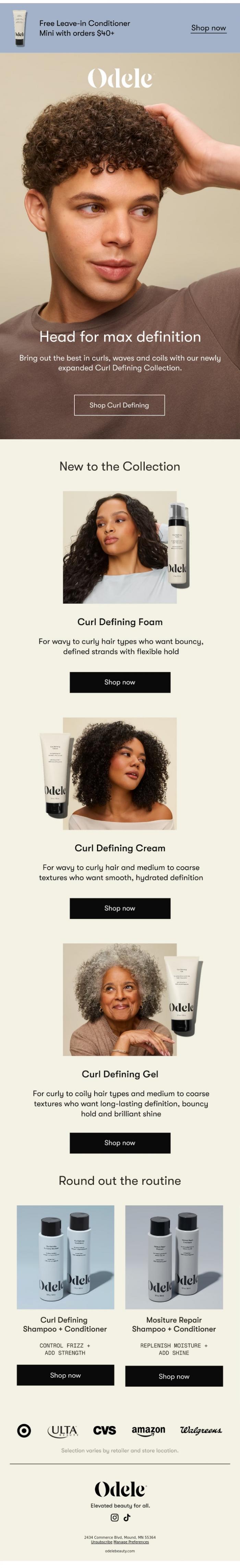 Email Design Inspiration from Odele, Your curls, your way