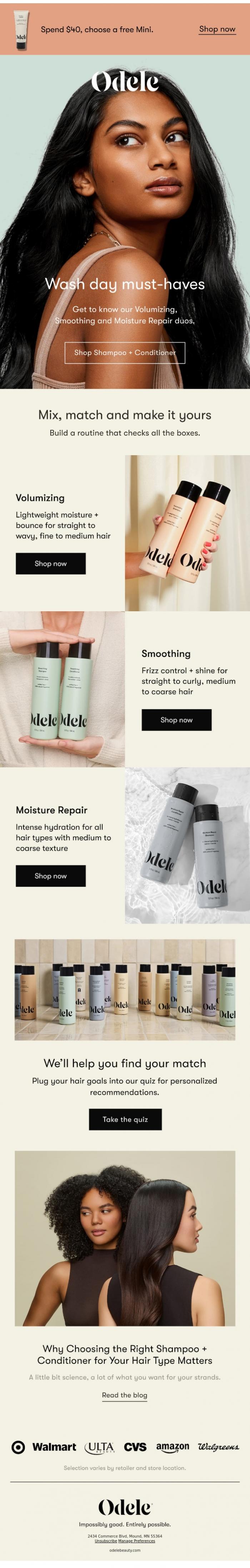 Email Design Inspiration from Odele, Wash day, your way
