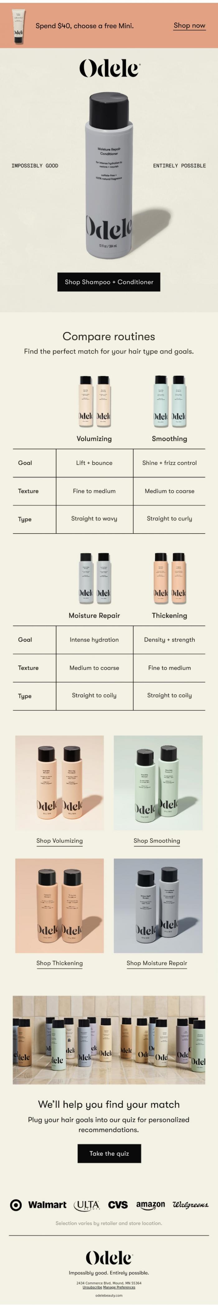 Email Design Inspiration from Odele, Wash days made for your goals