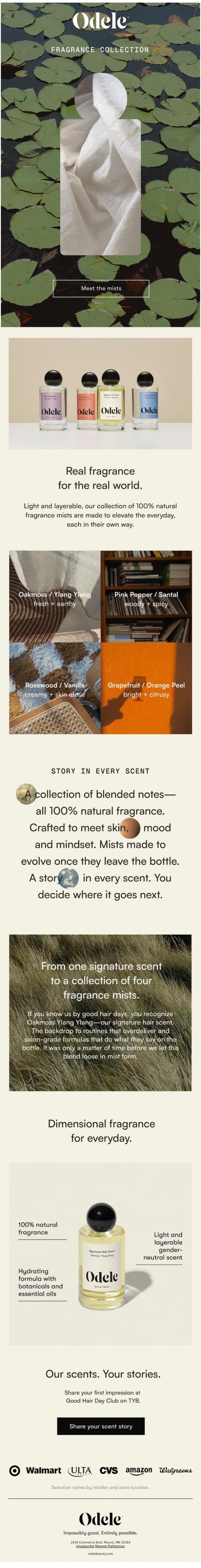 Email Design Inspiration from Odele, Introducing our fragrance mist collection