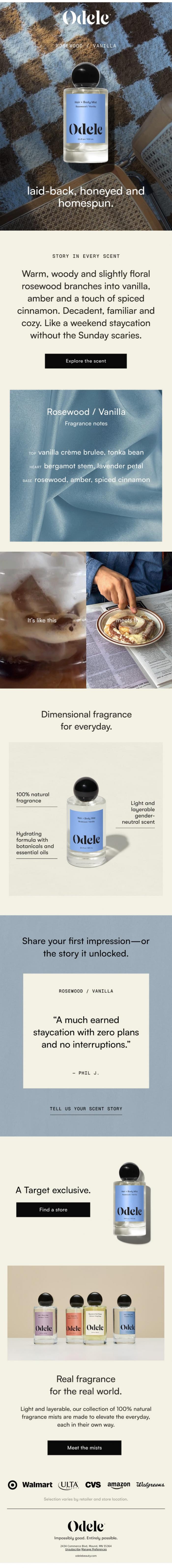 Email Design Inspiration from Odele, The Rosewood Vanilla effect