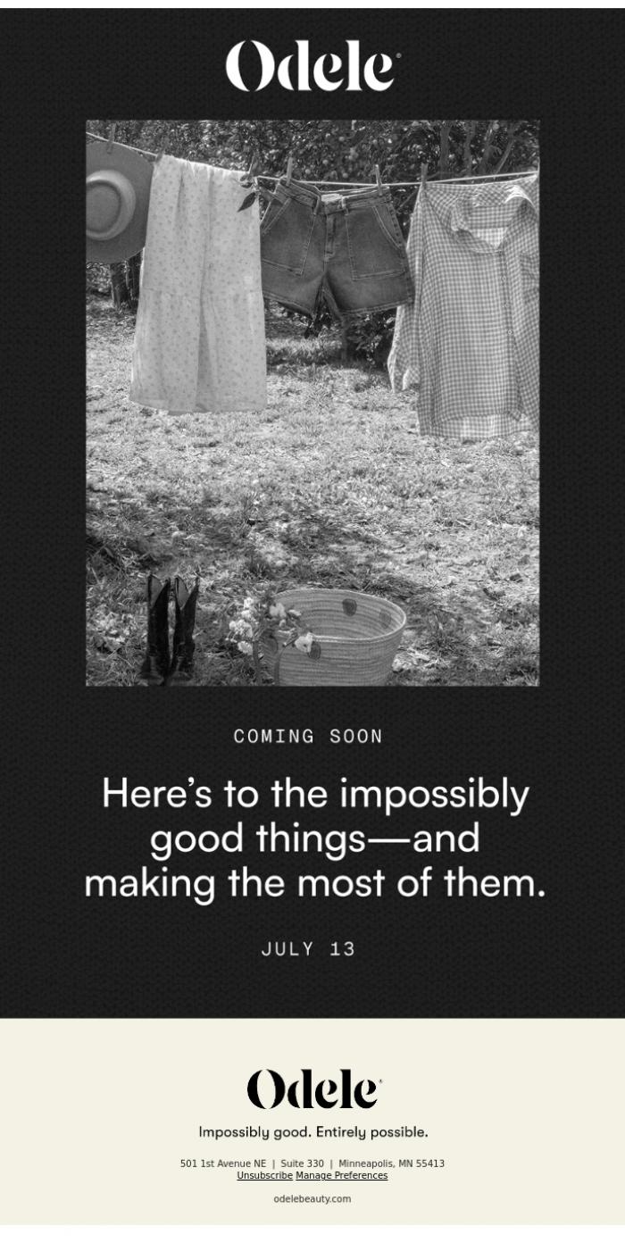 Email Design Inspiration from Odele, A sneak peek at our next drop