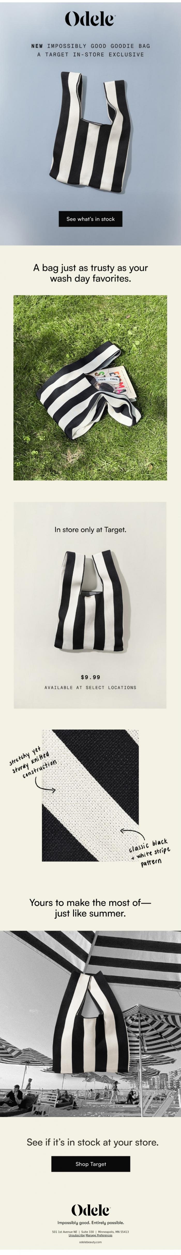 Email Design Inspiration from Odele, A close-up of our limited-edition bag