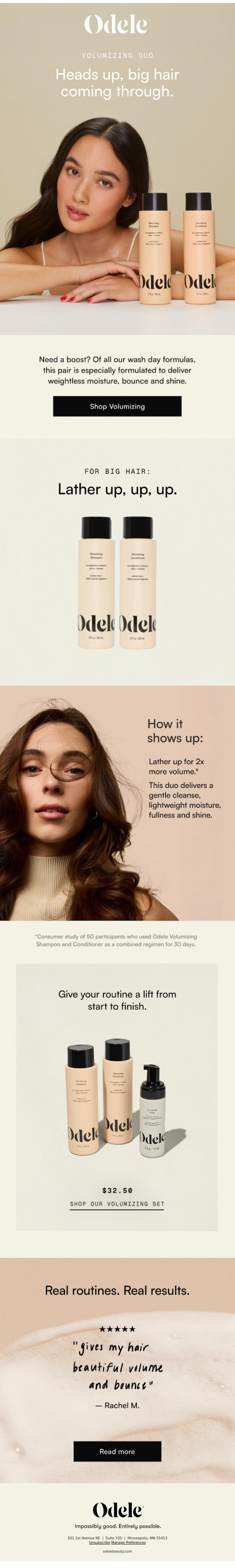 Email Design Inspiration from Odele, Double-up on volume
