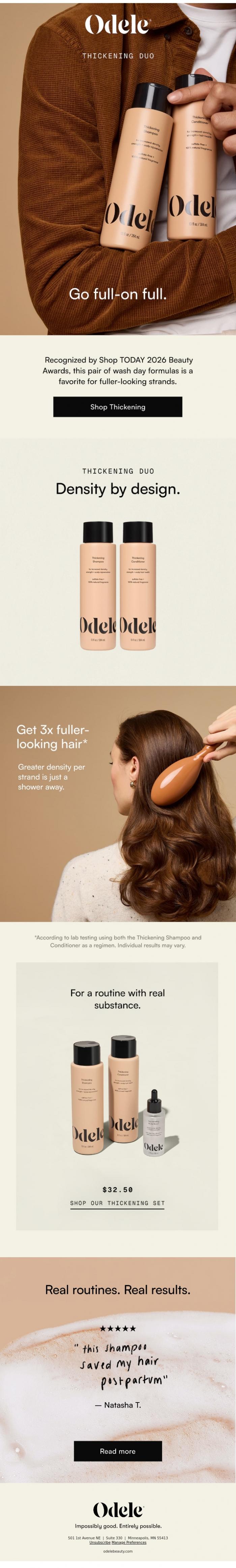 Email Design Inspiration from Odele, Add strength and fullness to every strand