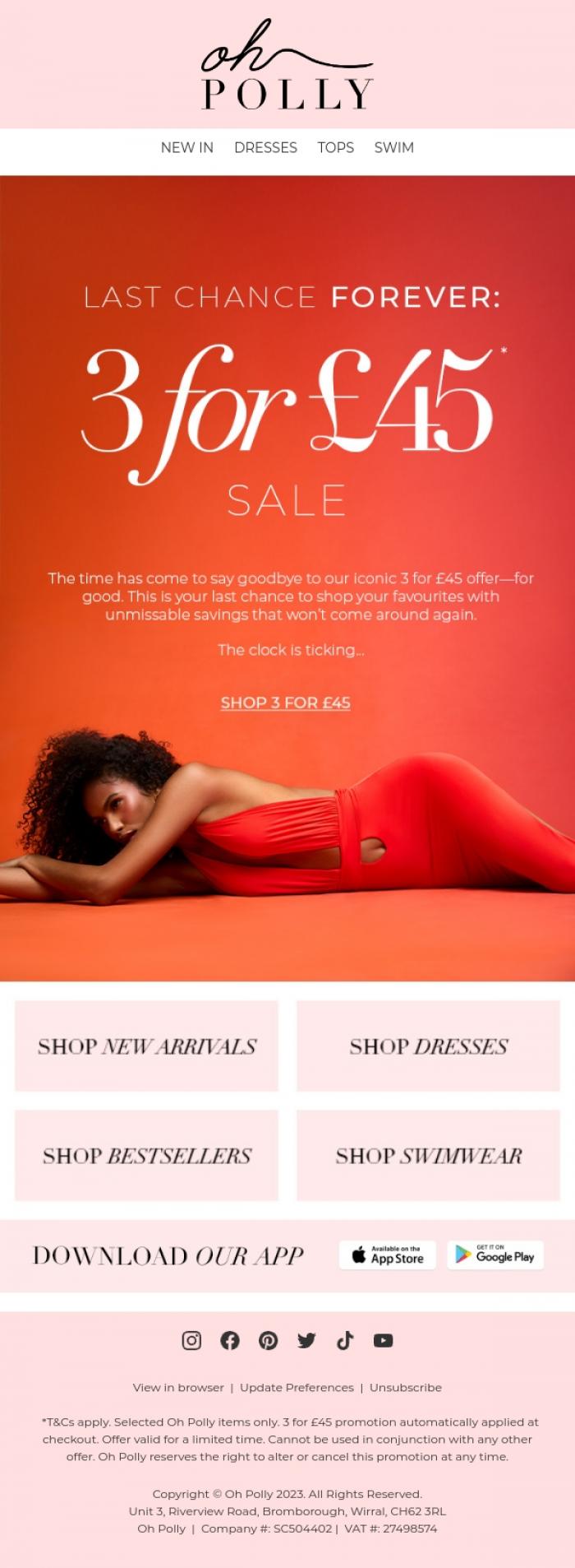 Email Design Inspiration from Oh Polly, 3 For &pound;45: The Clock Is Ticking