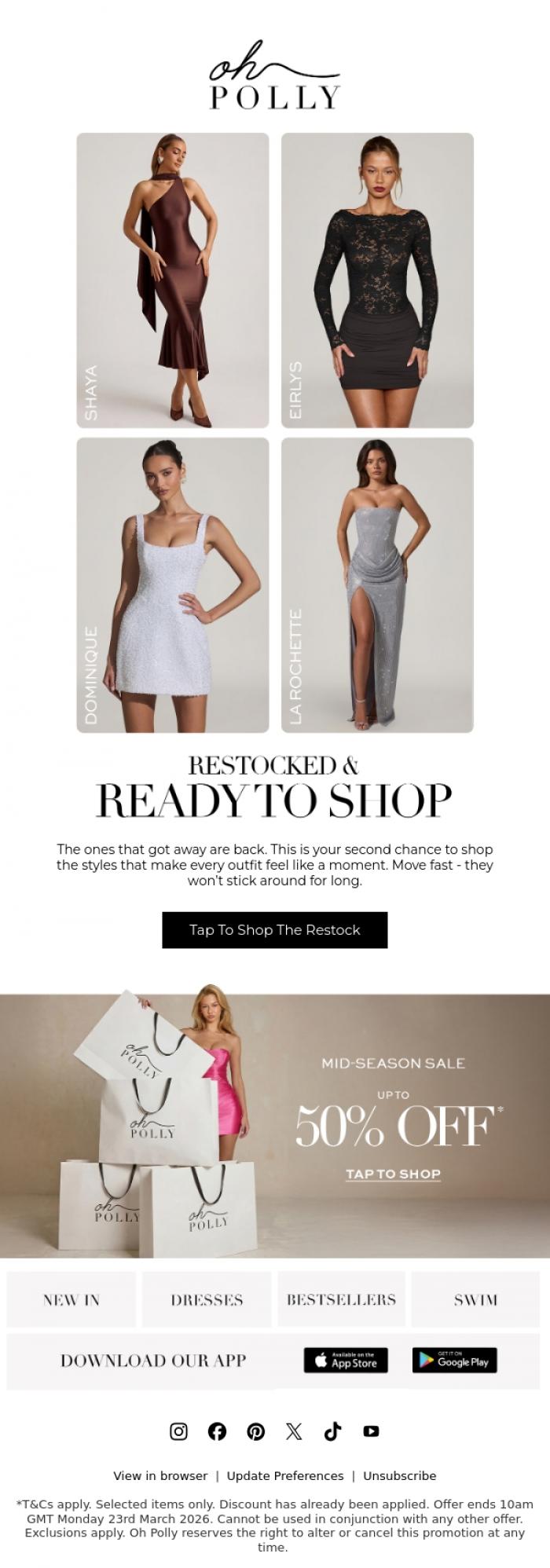 Email Design Inspiration from Oh Polly, The styles you manifested? Restocked