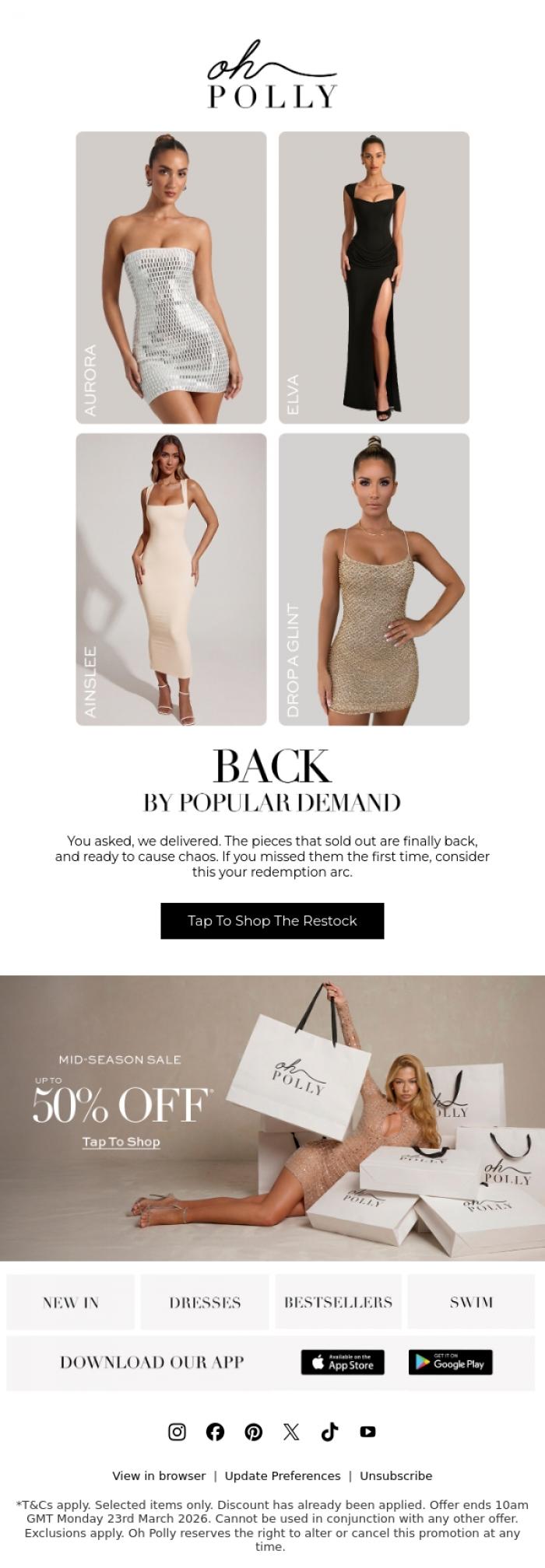 Email Design Inspiration from Oh Polly, If you missed the last restock...