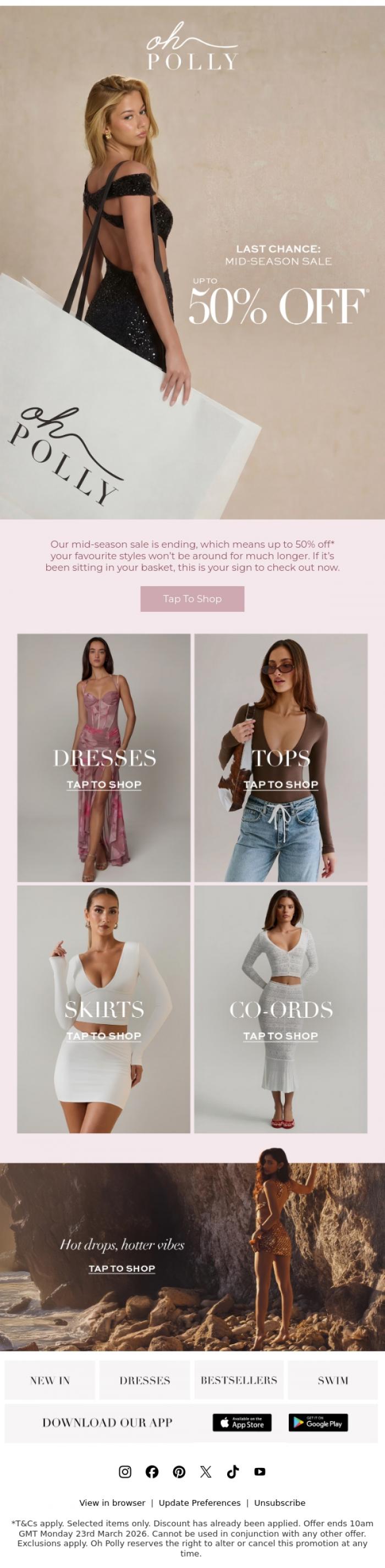 Email Design Inspiration from Oh Polly, LAST CHANCE: UP TO 50% OFF
