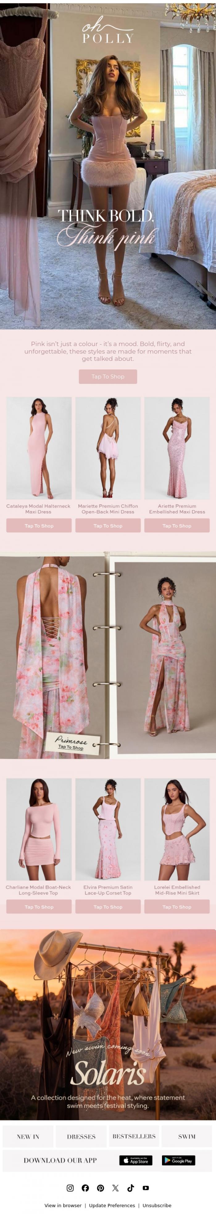 Email Design Inspiration from Oh Polly, Buy the pink dress. Text him later.