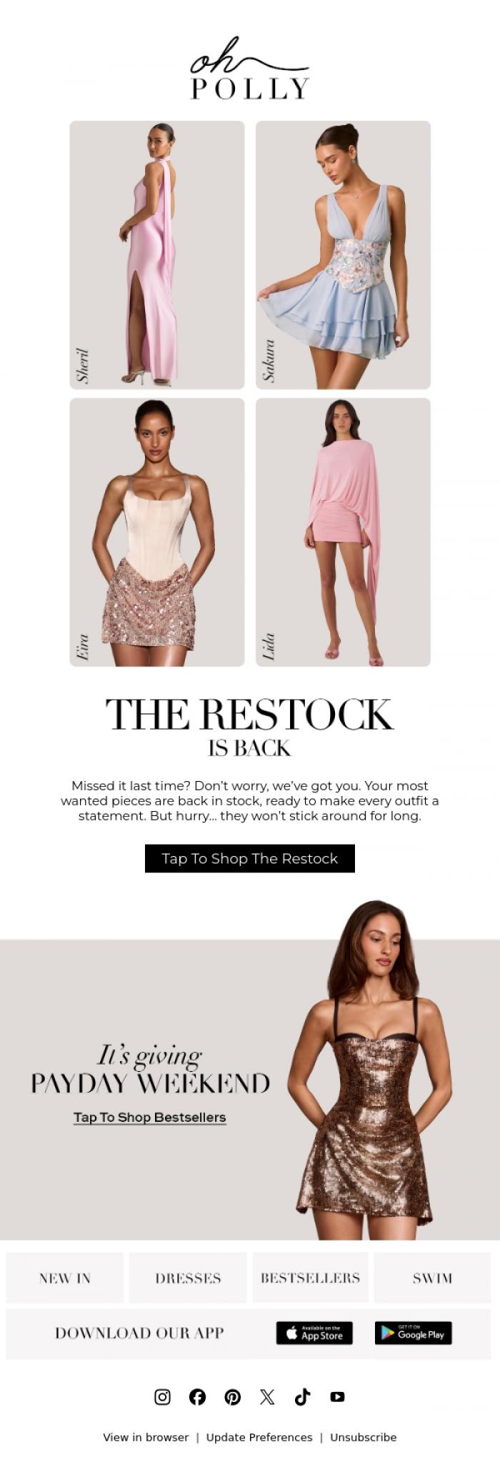 Email Design Inspiration from Oh Polly, The weekly restock just landed
