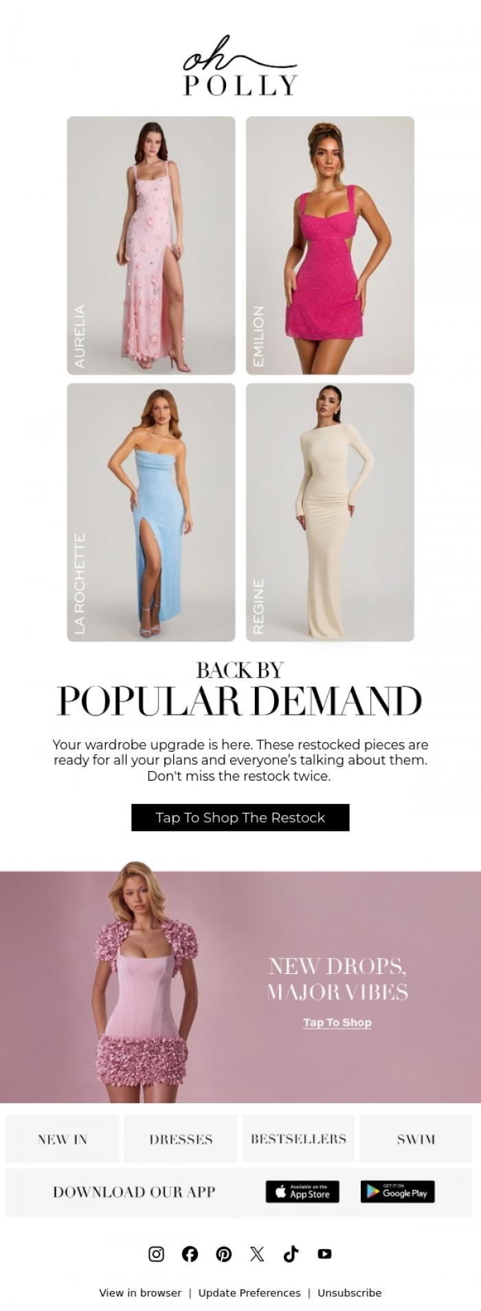 Email Design Inspiration from Oh Polly, Weekly restock = unlocked 🔓