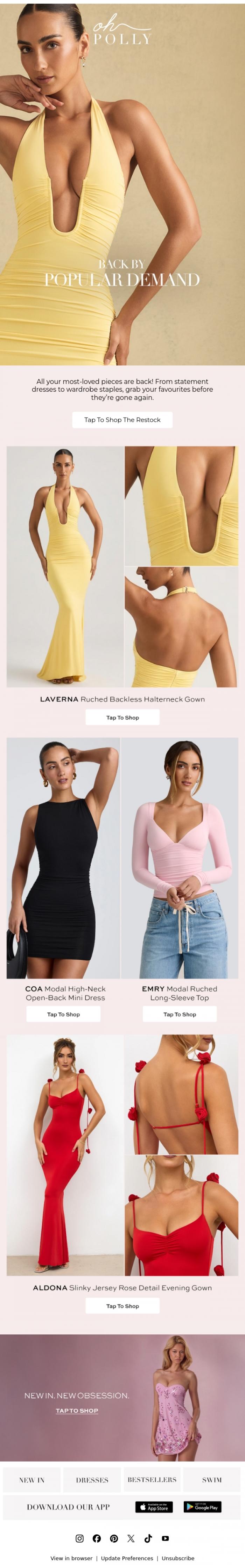 Email Design Inspiration from Oh Polly, THE RESTOCK IS BACK
