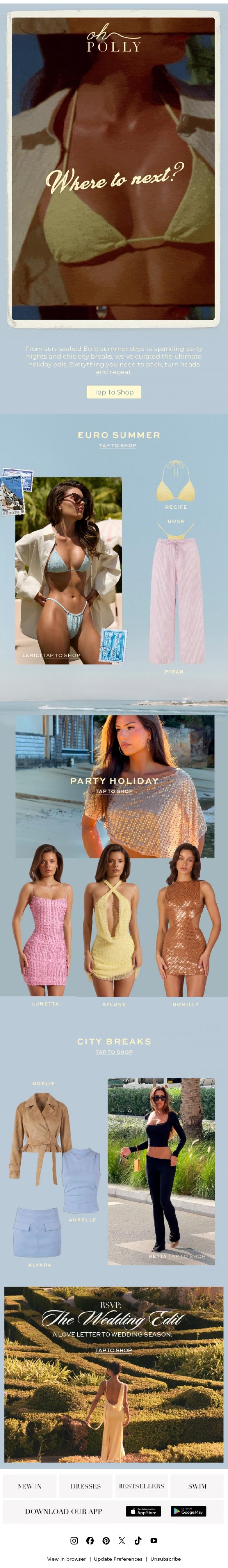 Email Design Inspiration from Oh Polly, Sun, Sea and Statement Pieces