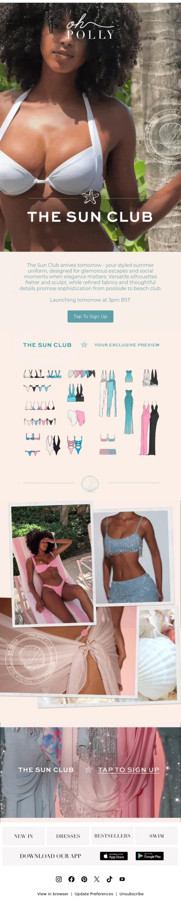 Email Design Inspiration from Oh Polly, Welcome to The Sun Club
