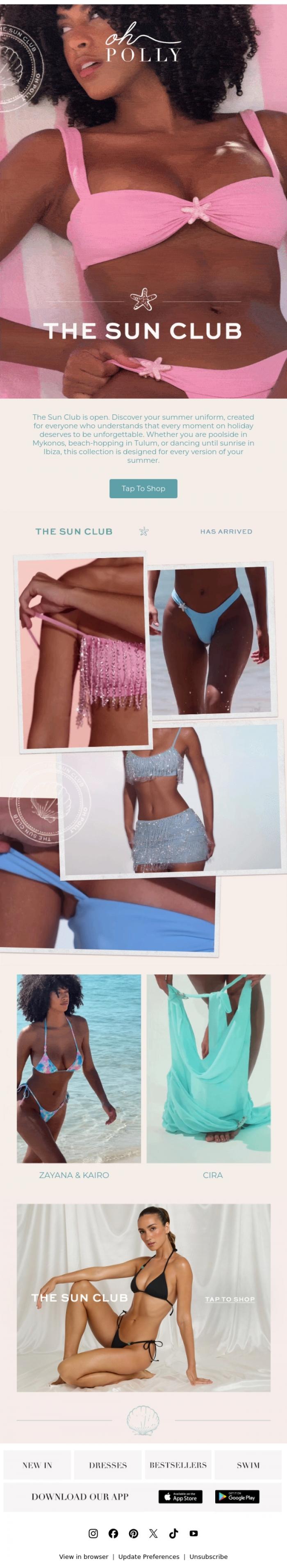 Email Design Inspiration from Oh Polly, The Sun Club has arrived 🐚