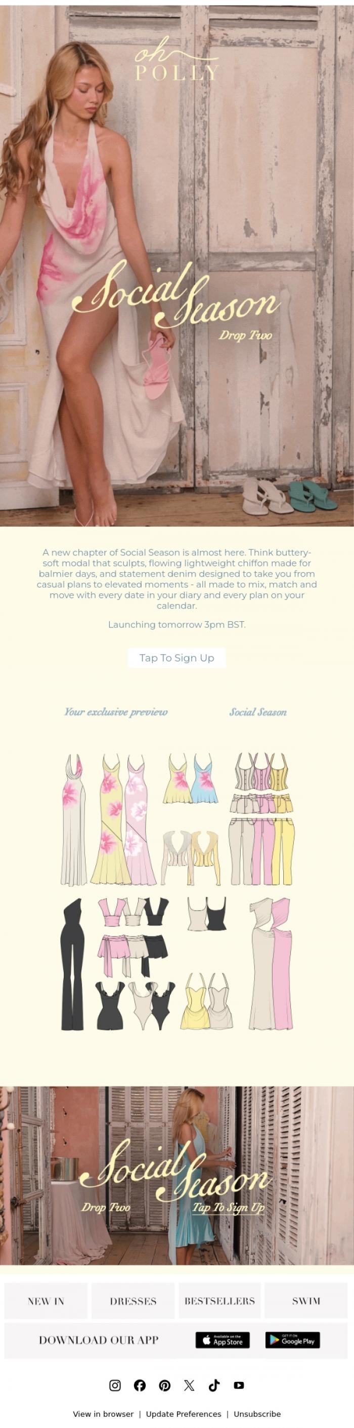 Email Design Inspiration from Oh Polly, Social Season just got an upgrade 🌸