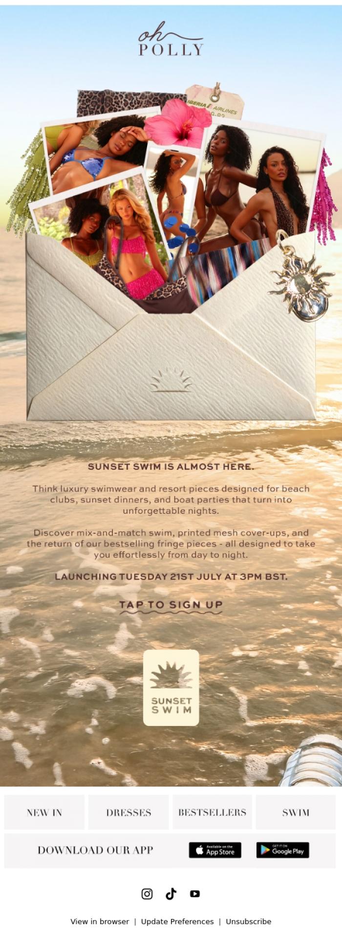 Email Design Inspiration from Oh Polly, Something hot is on the horizon... ☀️