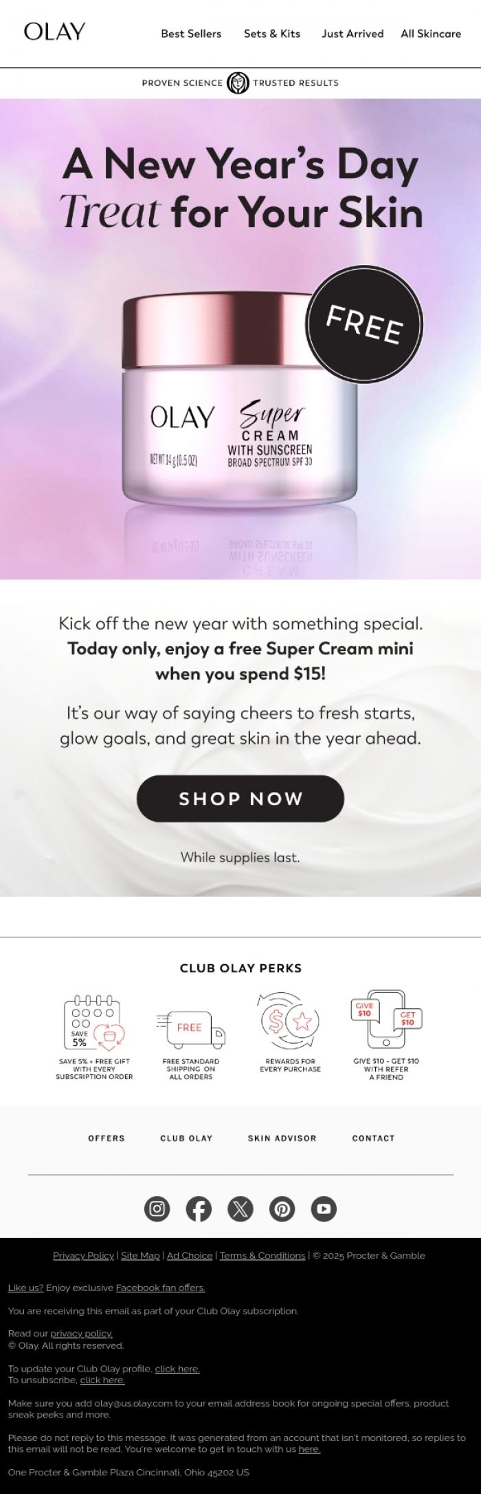 Email Design Inspiration from Olay, Start the New Year with a Free Gift