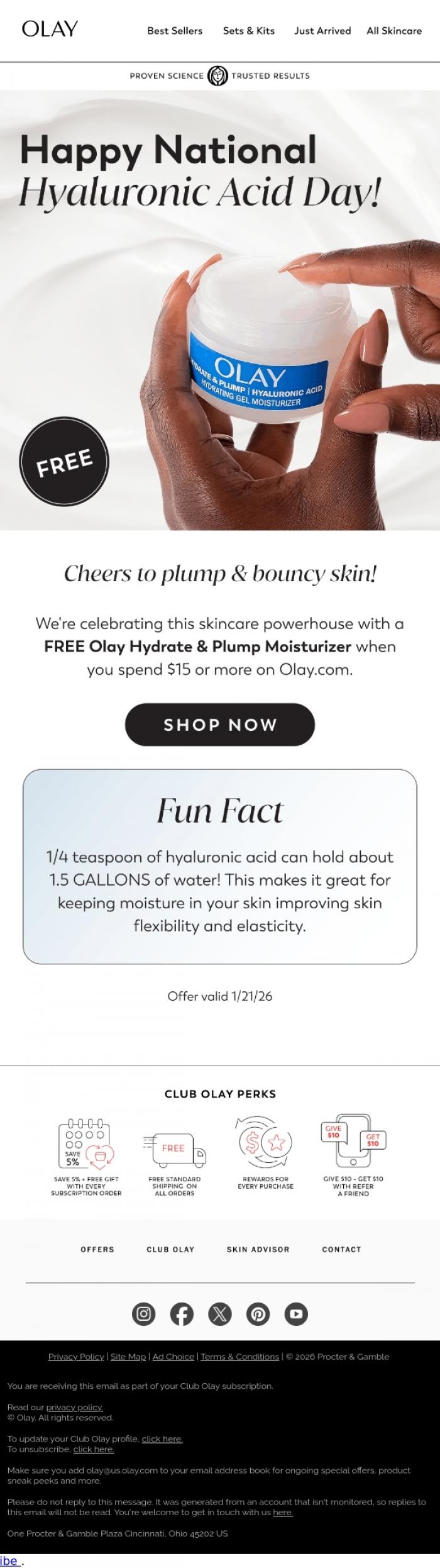 Email Design Inspiration from Olay, Happy Hyaluronic Acid Day