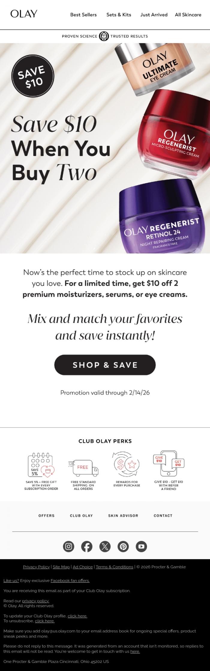 Email Design Inspiration from Olay, $10 Off skincare favorites