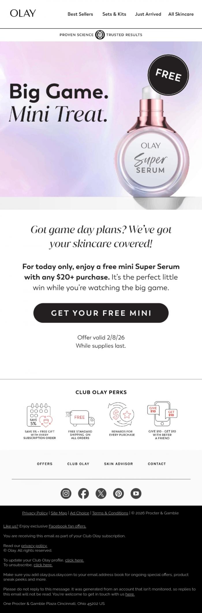 Email Design Inspiration from Olay, A Game Day Freebie