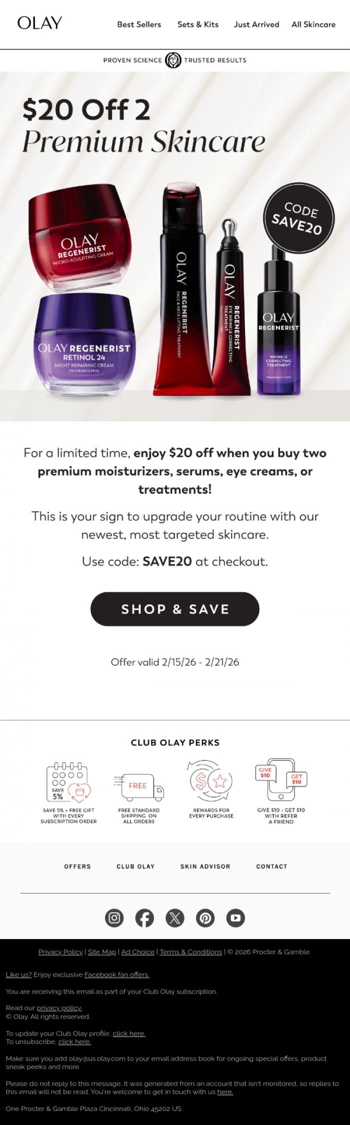 Email Design Inspiration from Olay, $20 off 2? Yes please!