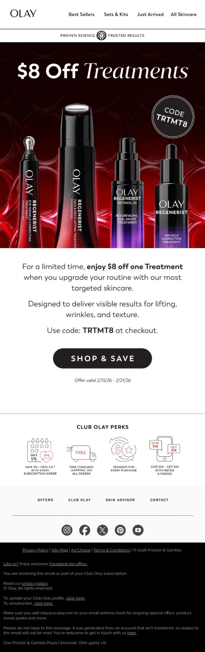 Email Design Inspiration from Olay, $8 off targeted Treatments 😍