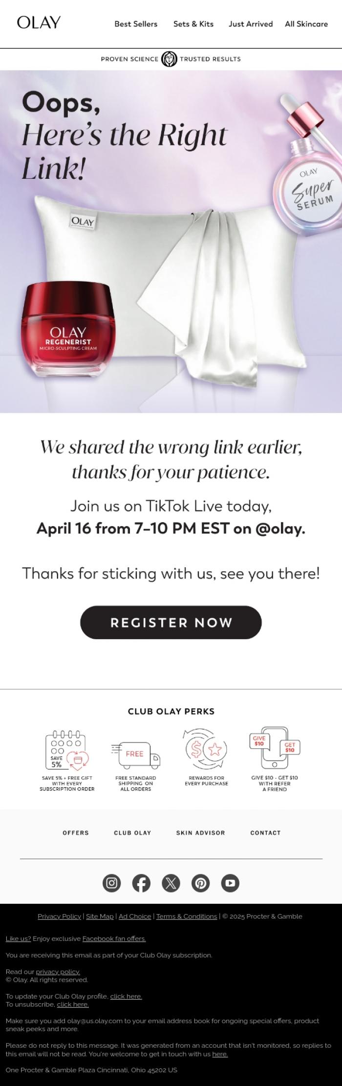 Email Design Inspiration from Olay, Oops, Here's the Right Link!
