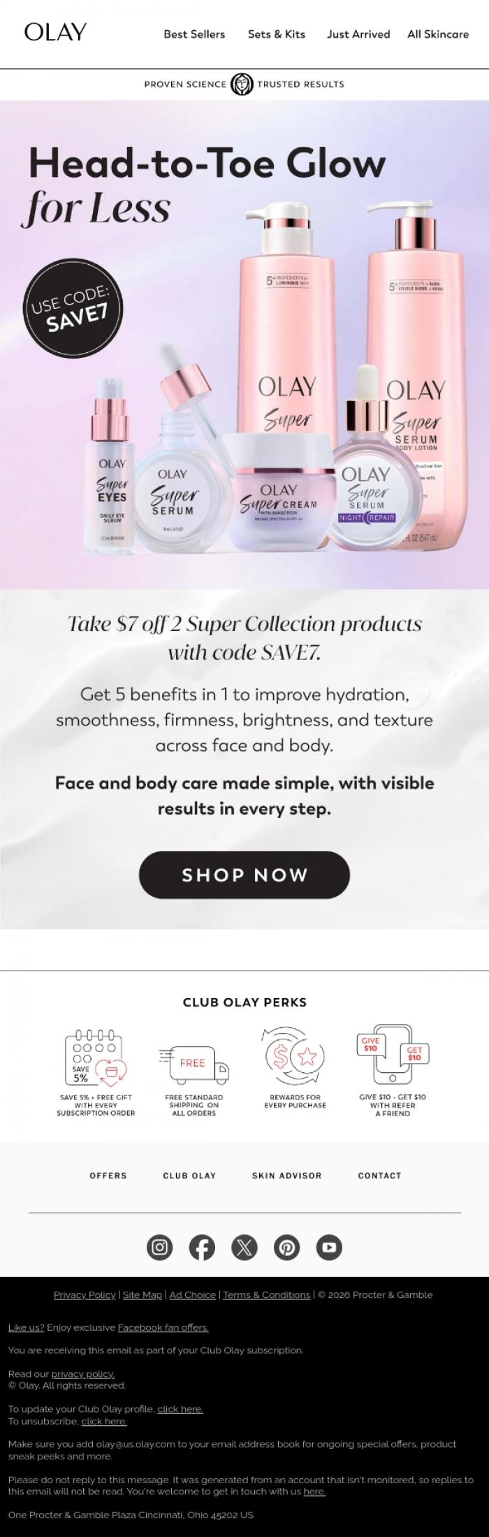 Email Design Inspiration from Olay, $7 Off Your Super Routine 💅