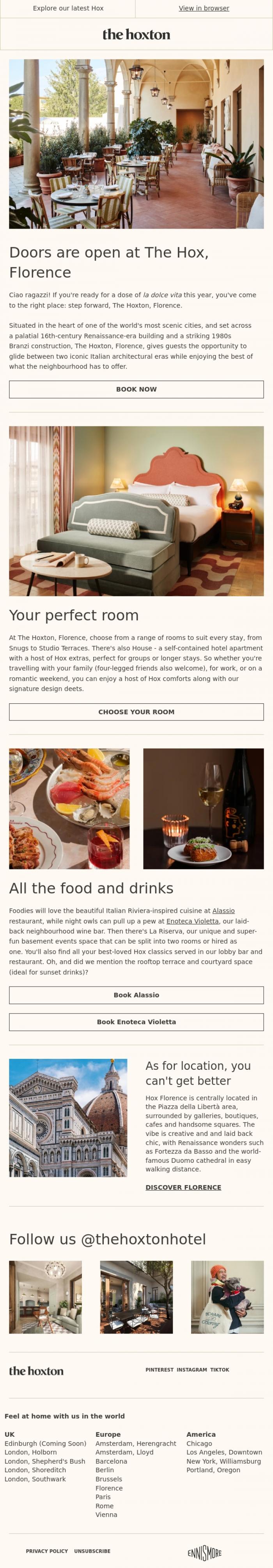 Email Design Inspiration from Olivia from The Hoxton, Hox Florence: doors are open!