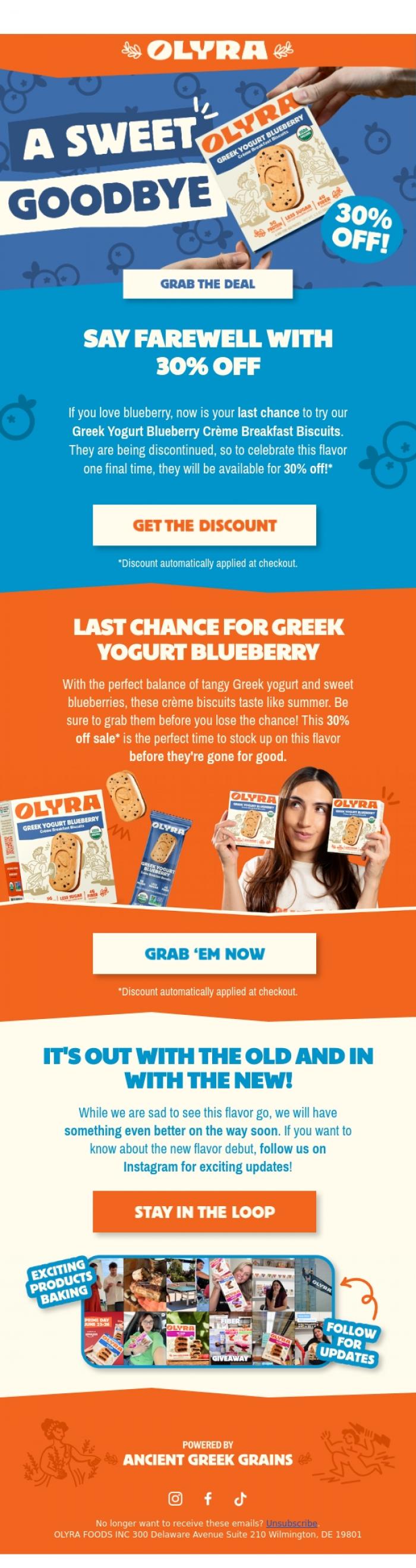 Email Design Inspiration from Olyra, Say Farewell with 30% Off 🫐🌾