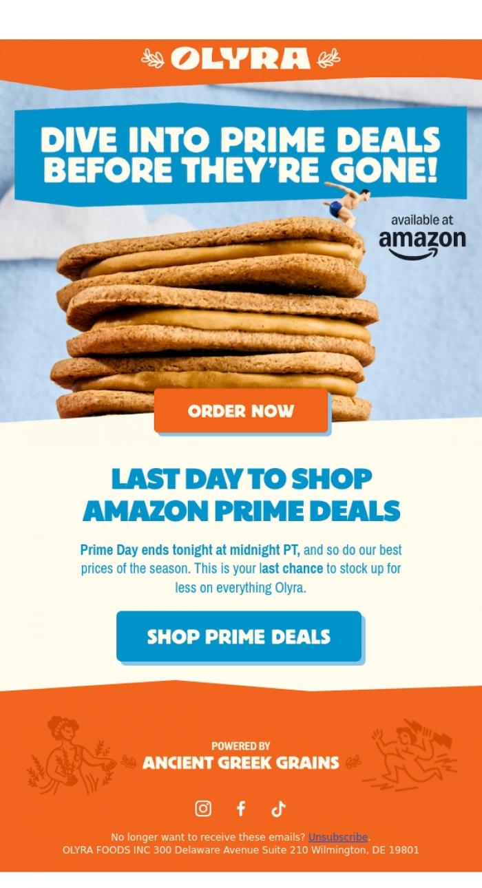 Email Design Inspiration from Olyra, Last chance: Olyra's Amazon Prime deals end tonight