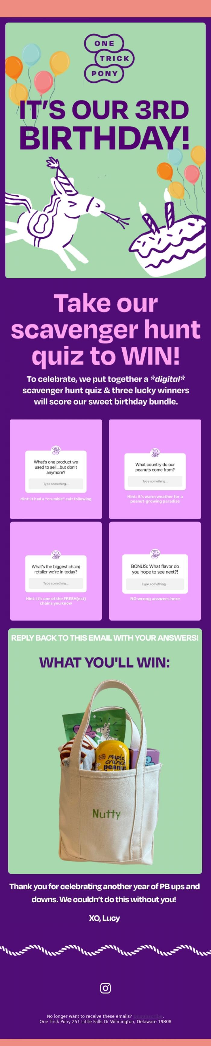 Email Design Inspiration from One Trick Pony, 🎉 It's Our 3rd Birthday! 🎉