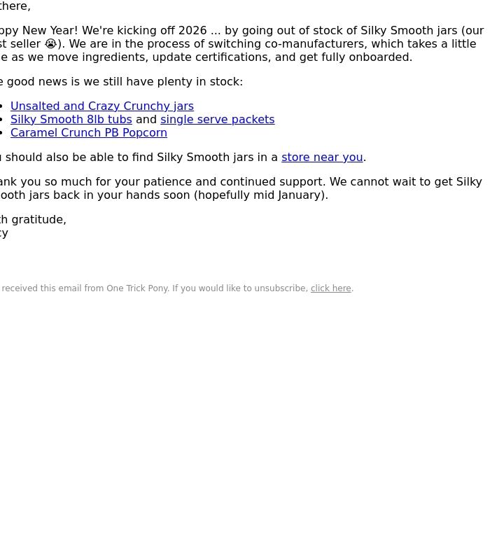 Email Design Inspiration from One Trick Pony, An update on Silky Smooth.