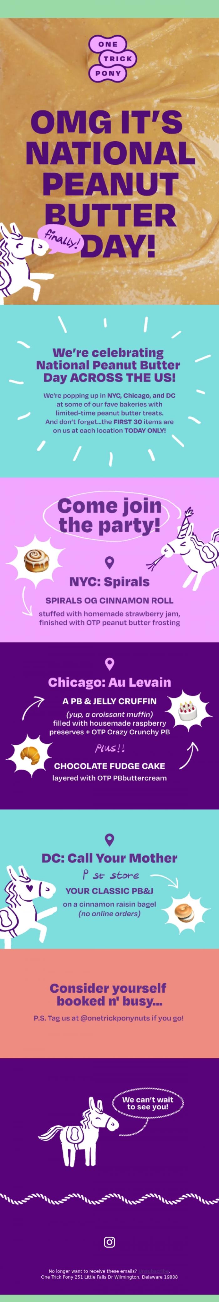 Email Design Inspiration from One Trick Pony, Happy National Peanut Butter Day! 🥜🎈
