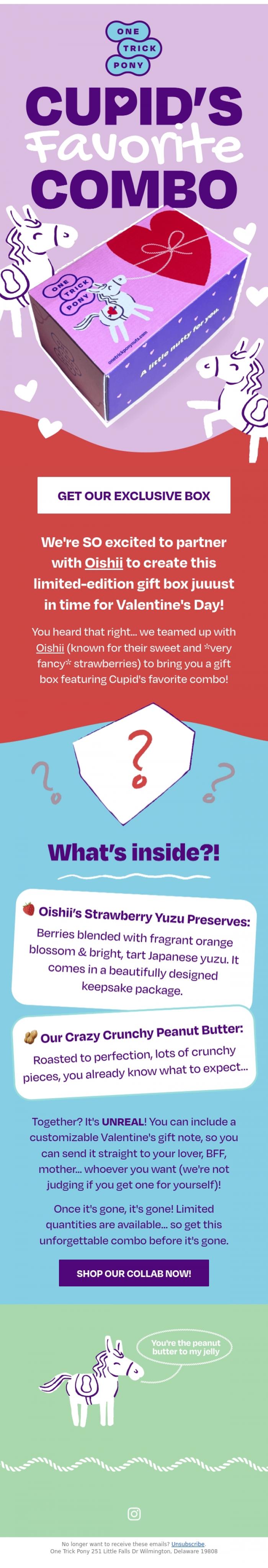 Email Design Inspiration from One Trick Pony, You're the peanut butter to my jelly 🎁