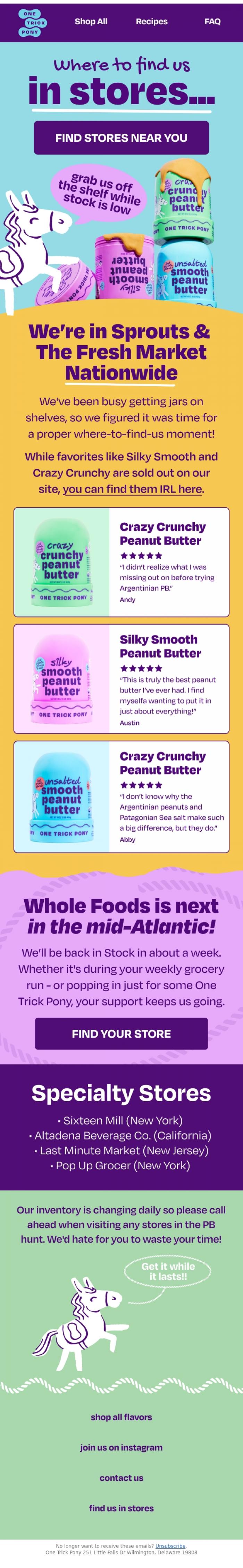 Email Design Inspiration from One Trick Pony, Where We're in Stock IRL 📍